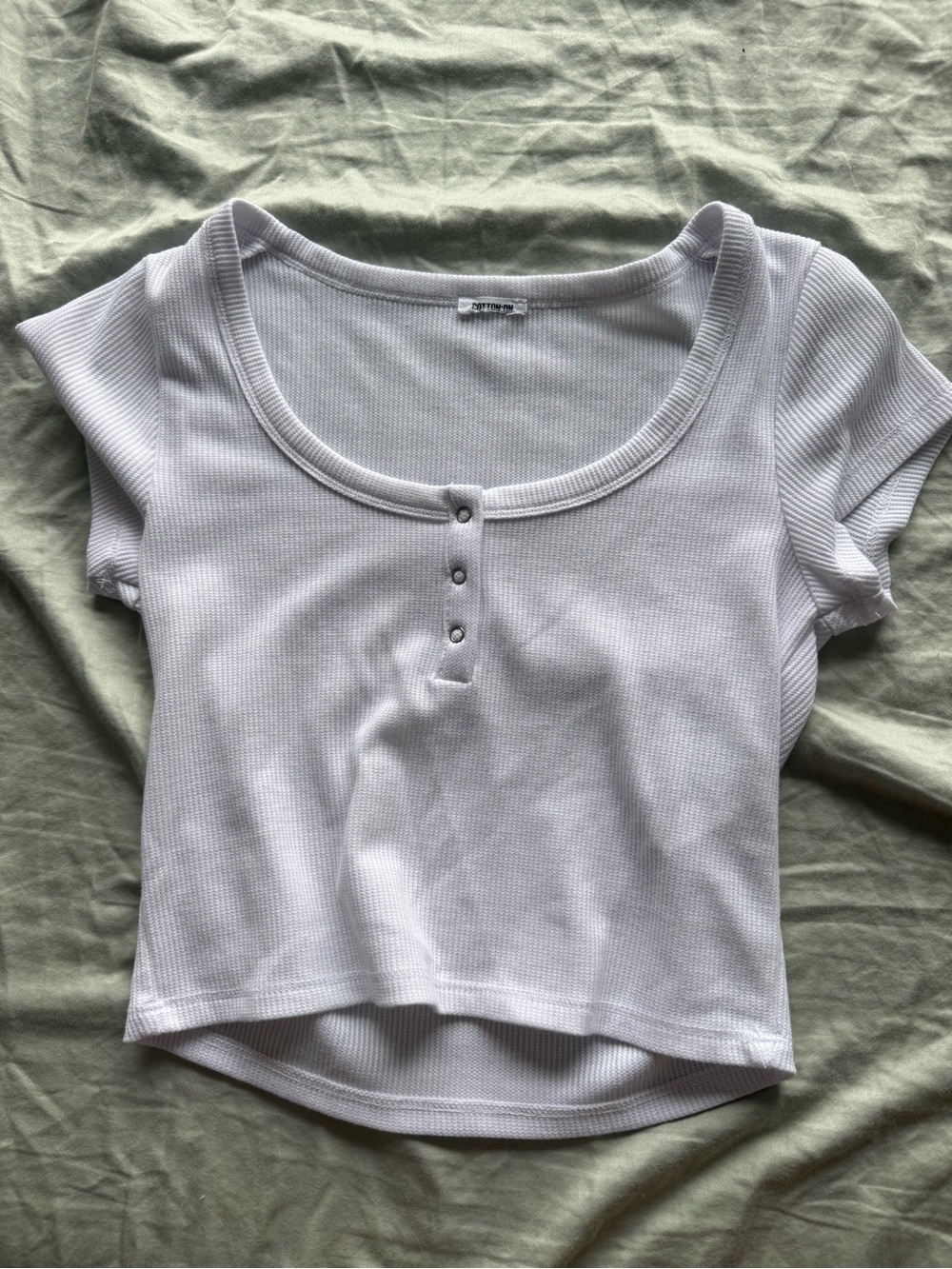 Cotton On White Ribbed Henley Crop Top with Snap Placket
